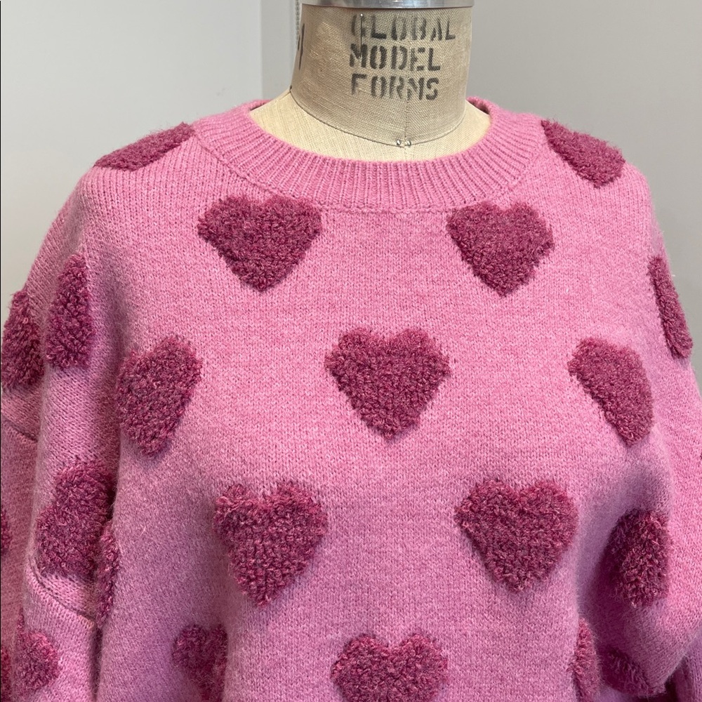 NWT Pink Purple Heart Pattern Chunky Oversized Sweater - Picture 2 of 5